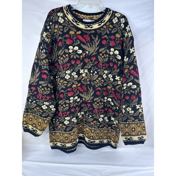 Lands' End Sweaters - Lands End Tapestry Country Primitive Womens Large Christmas Floral Knit Sweater